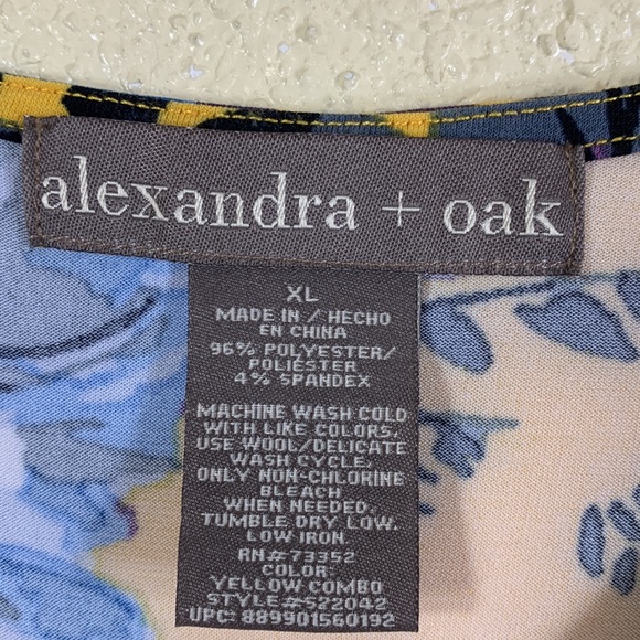 Alexandra Oak Dress Yellow Blue Black Floral XL Stretchy Pullover Polyester - Picture 7 of 11
